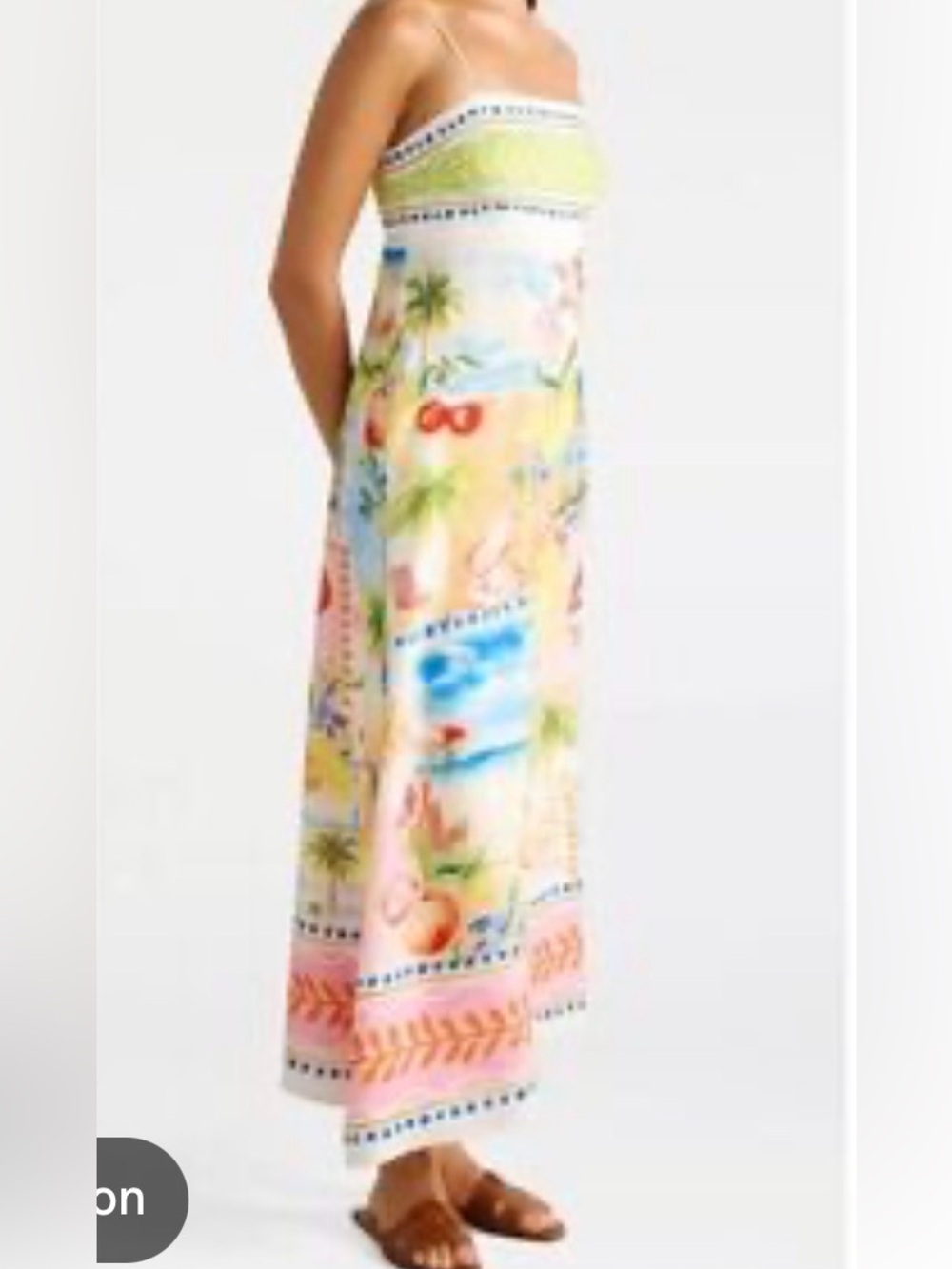 California Colorful Coastal Print Linen Blend Midi Dress Size S